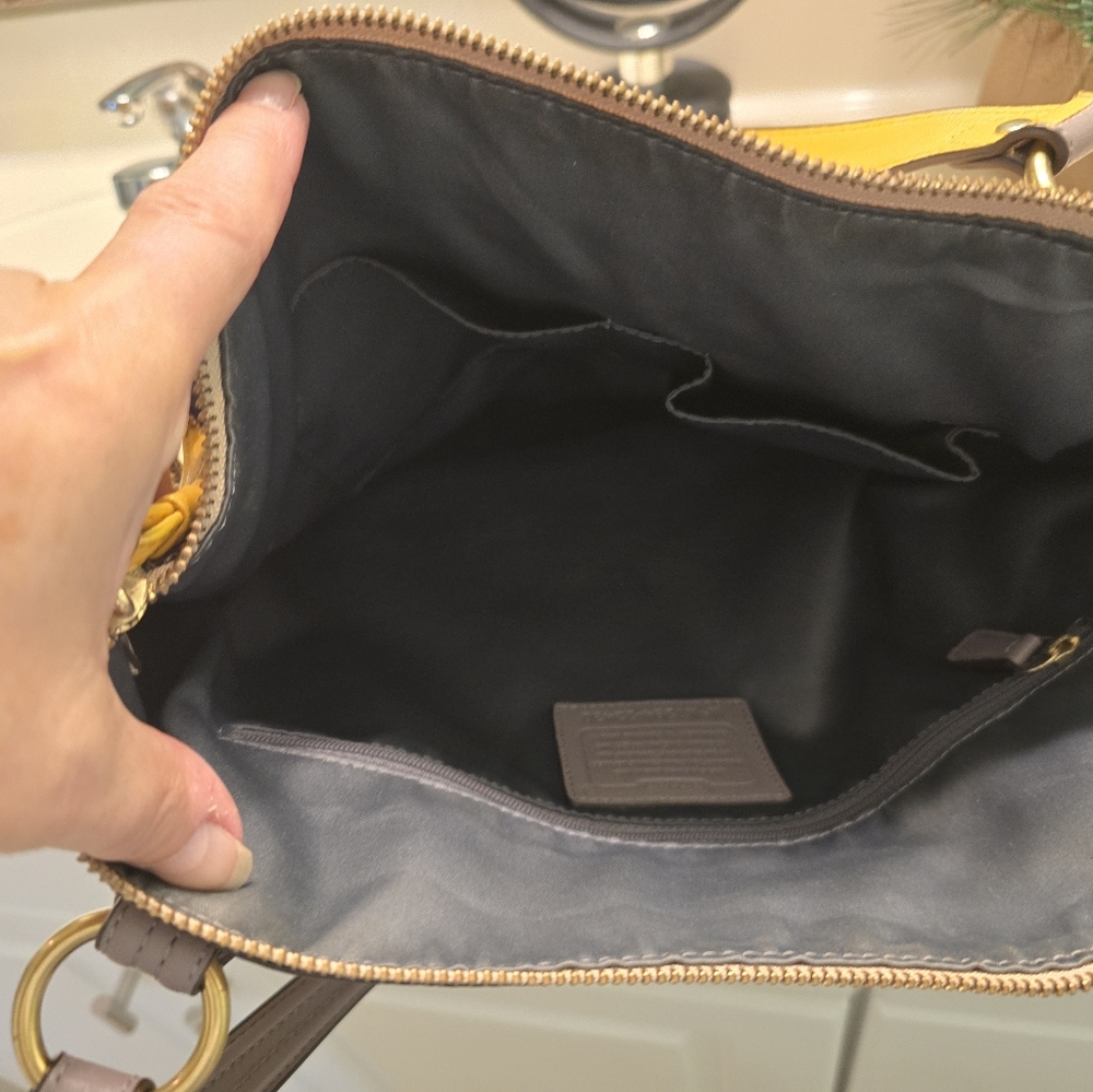 Coach Tan and Gray Shoulder Bag with Yellow Accents - Picture 6 of 6
